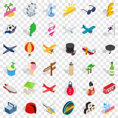 Miami Icons set, izometrik stil seyahat