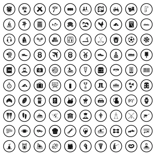 100 Aktivitätssymbole gesetzt, einfacher Stil — Stockvektor