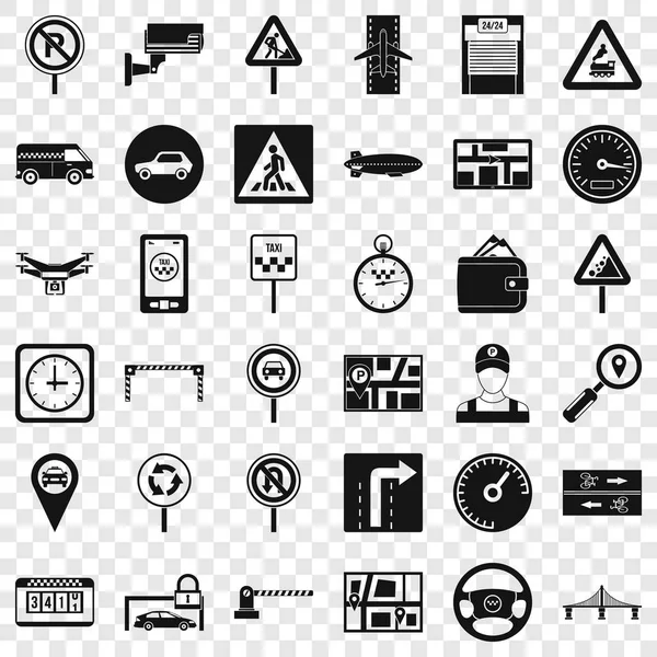 Car in city icons set, simple style — Stock Vector