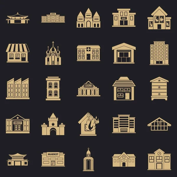Conjunto de ícones de desenvolvimento de terras, estilo simples — Vetor de Stock