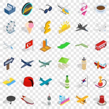 Uçak seyahat Icons set, izometrik stili