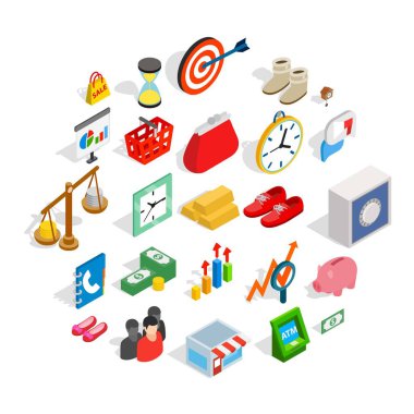 İş simgeler kümesi, izometrik stil için yardım