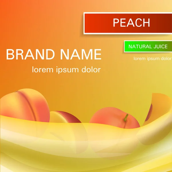 Peach succo naturale concetto di sfondo, stile realistico — Vettoriale Stock
