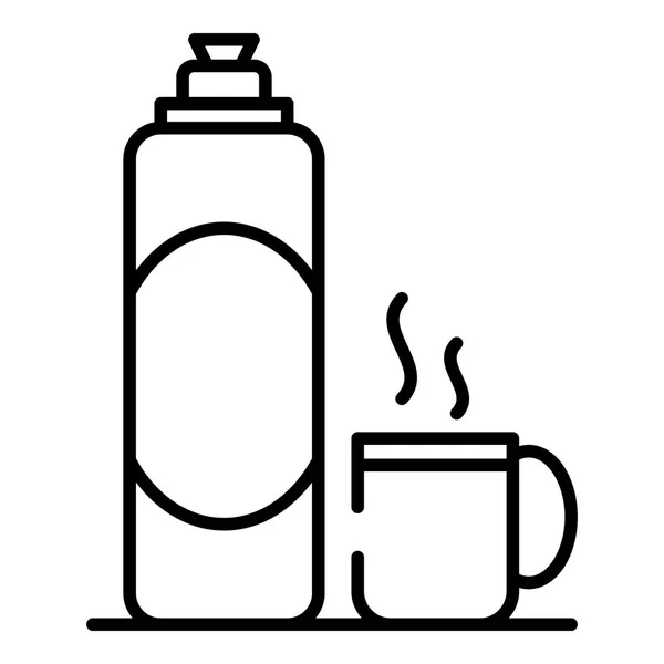 Horký čaj termosku ikona, styl osnovy — Stockový vektor