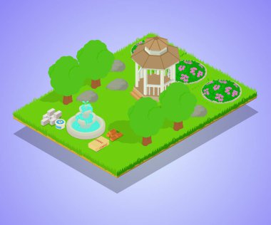Onarım park konsept afiş, izometrik stili