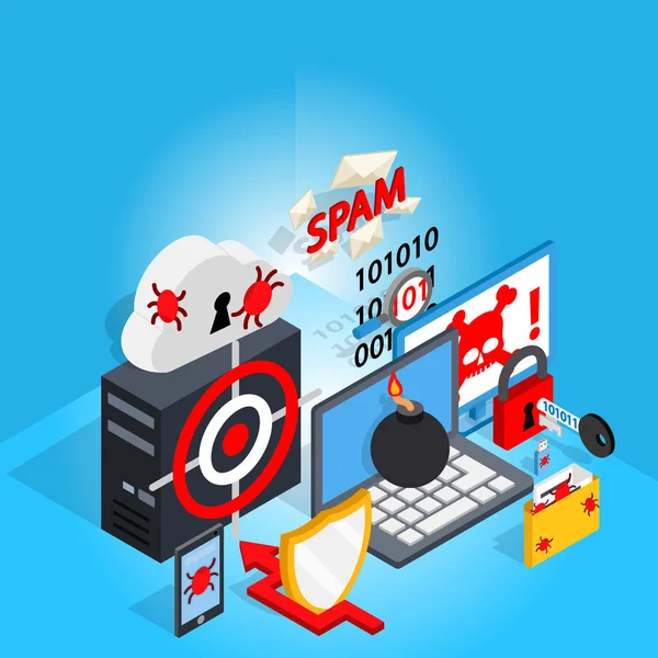 Siber savunma kavramı afiş, izometrik stili