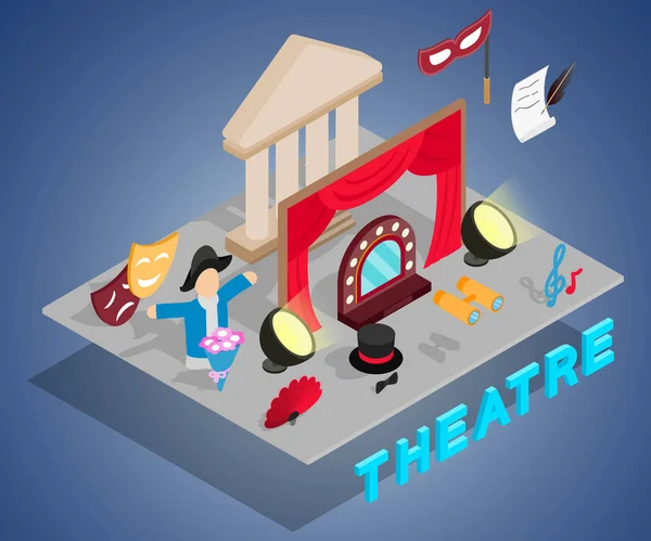 Bannière concept de théâtre, style isométrique — Image vectorielle