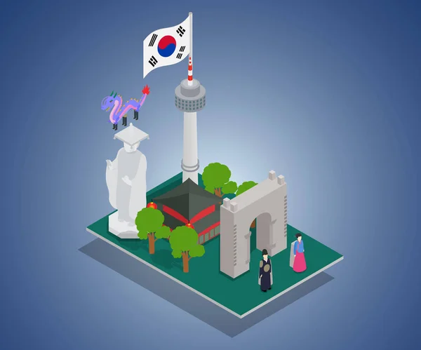 Spanduk konsep Korea, gaya isometrik - Stok Vektor