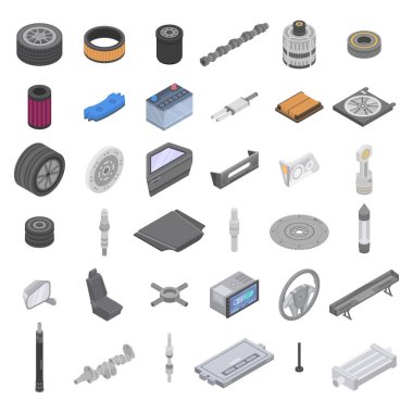 Araba parçaları Icons set, izometrik stili