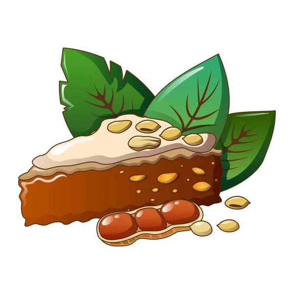 Peanut torta pezzo icona, stile cartone animato — Vettoriale Stock