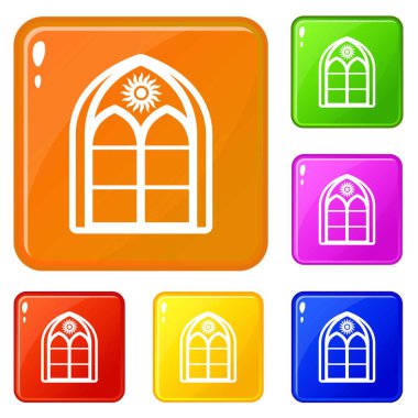 Oryantal pencere çerçeve simgeler vektör renk ayarla