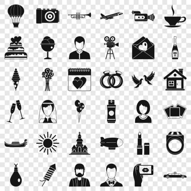 Neşeli düğün Icons set, basit tarzı