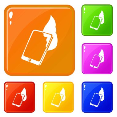 Yangın smartphone simgeler kümesi vektör renk