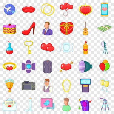 Neşeli düğün Icons set, karikatür tarzı