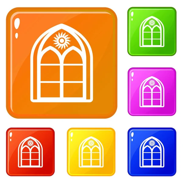 Oryantal pencere çerçeve simgeler vektör renk ayarla