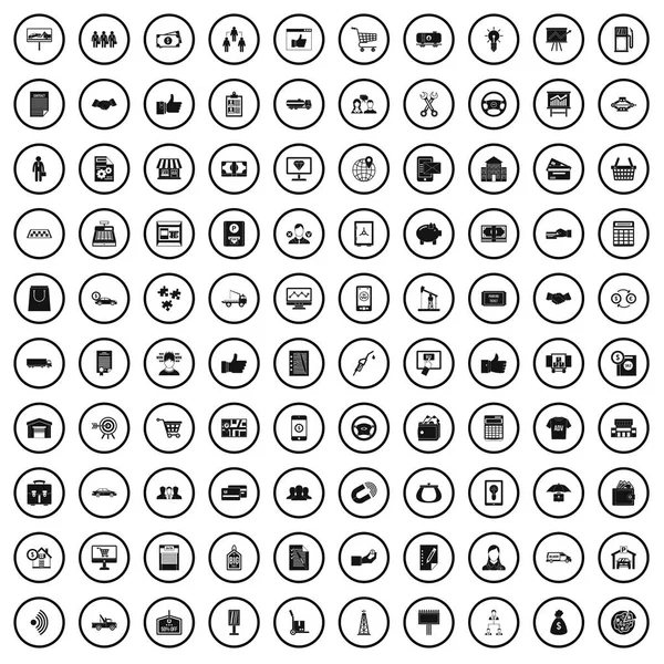 Set di 100 icone aziendali, stile semplice — Vettoriale Stock