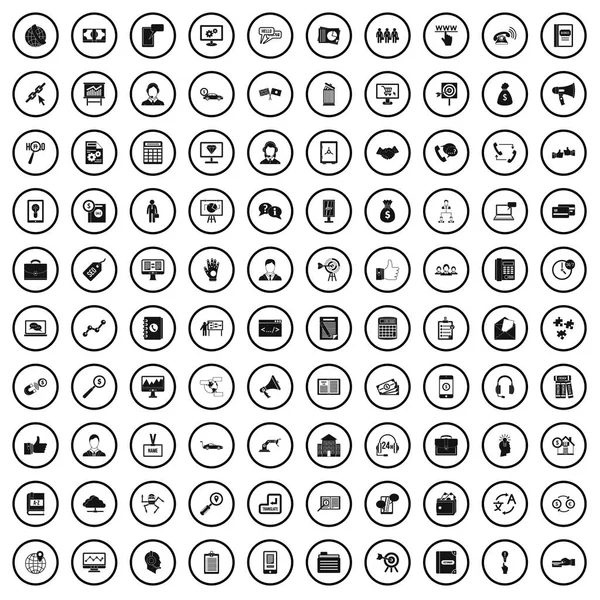 Set di 100 icone di attività aziendale, stile semplice — Vettoriale Stock