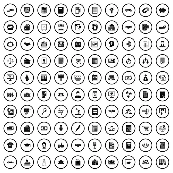 Ensemble de 100 icônes d'école de commerce, style simple — Image vectorielle