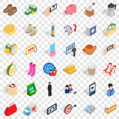 Kadın elbise Icons set, izometrik stili