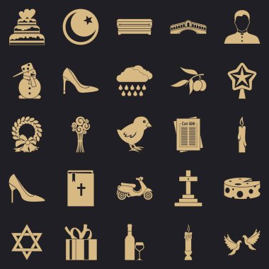 İlahi hizmeti Icons set, basit tarzı