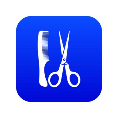 Makas ve tarak simgesi dijital mavi