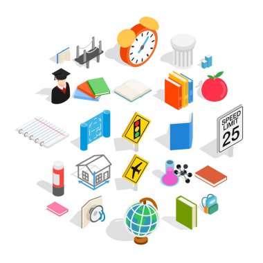 Bilimsel yaklaşım Icons set, izometrik stili