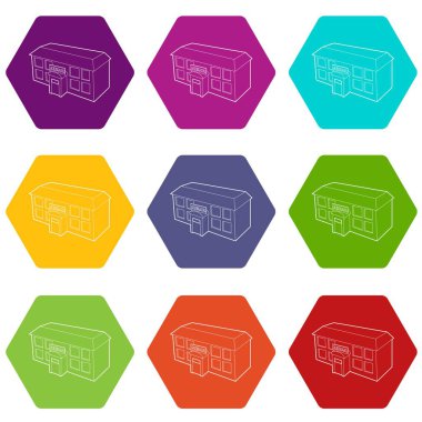 9 vektör okul binası Icons set