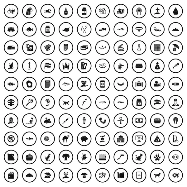 100 kedi Icons set, basit tarzı — Stok Vektör