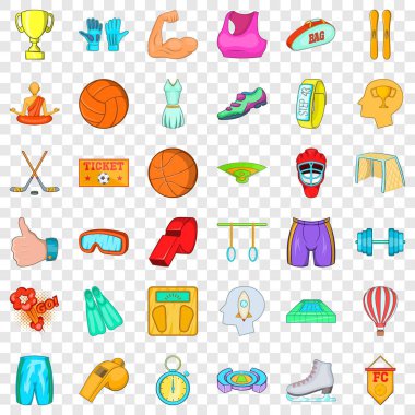 Sağlıklı spor Icons set, karikatür tarzı