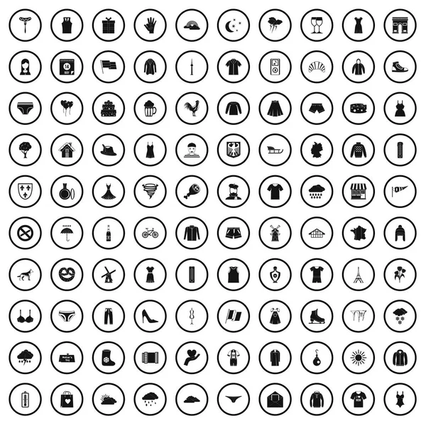 100 Kleidungssymbole gesetzt, einfacher Stil — Stockvektor