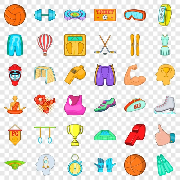 Juego de iconos de deportes activos, estilo de dibujos animados — Vector de stock