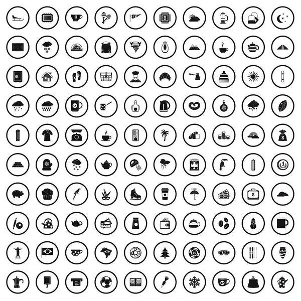 100 šálek kávy ikony nastavit, jednoduchý styl — Stockový vektor