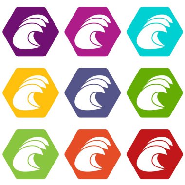 9 vektör yüksek okyanus dalgaları Icons set