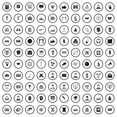 100 konferans Icons set, basit tarzı 