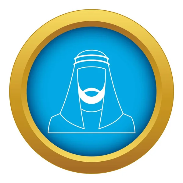 Homme arabe en chapeau musulman traditionnel icône vecteur bleu isolé — Image vectorielle