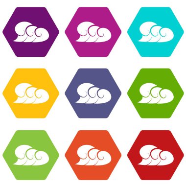 Dalga köpüğü simgelerle yüksek okyanus 9 vektör ayarla