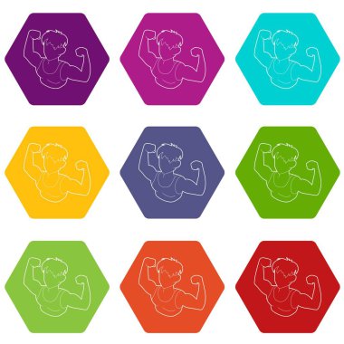 9 vektör vücut geliştirmeci atlet Icons set