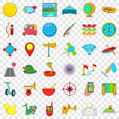 Yaz seyahat simgeler ayarla, tarzı çizgi film