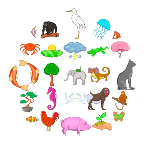 Wild animal icons set, cartoon style