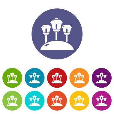 Güneş lambaları Bahçe ışık simgeler vektör renk ayarla