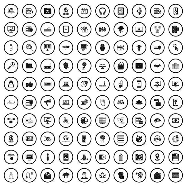 Ensemble de 100 icônes de cybersécurité, style simple — Image vectorielle