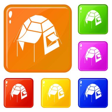 Kamp çadır simgeler vektör renk ayarla