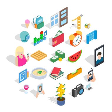 Karakteristik Icons set, izometrik stili