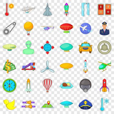 Havacılık Icons set, karikatür tarzı