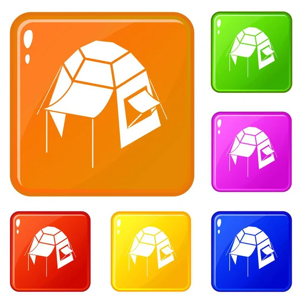 Kamp çadır simgeler vektör renk ayarla
