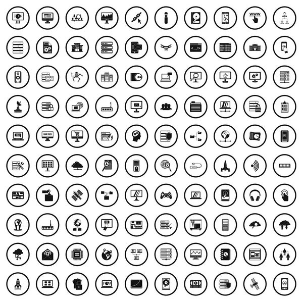 Ensemble de 100 icônes de base de données et cloud, style simple — Image vectorielle