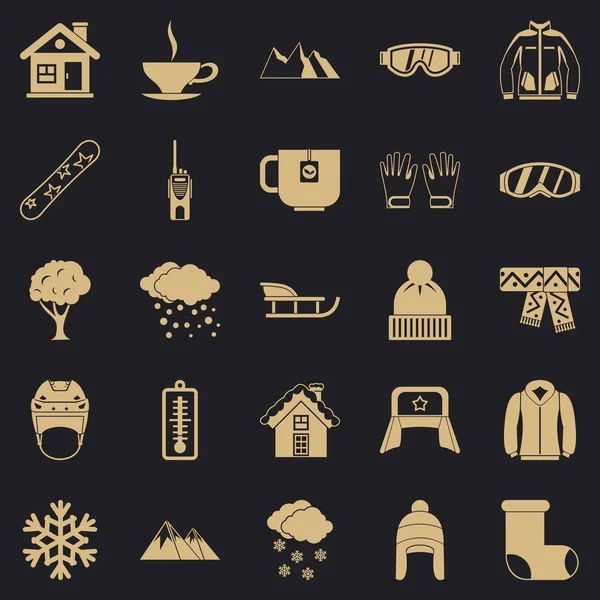 Conjunto de iconos de clima nevado, estilo simple — Vector de stock