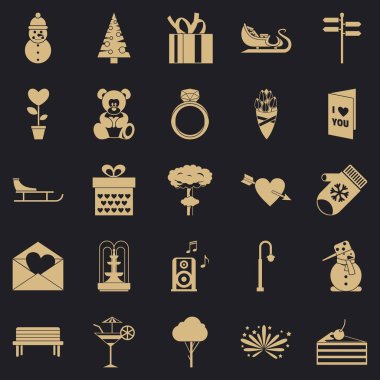 Kış yürüyüş Icons set, basit tarzı