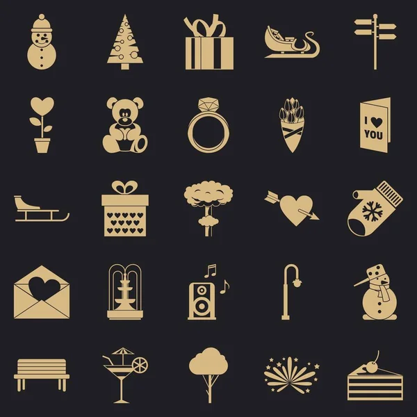 Kış yürüyüş Icons set, basit tarzı