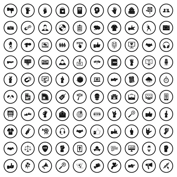 100 diferentes gestos iconos conjunto, estilo simple — Vector de stock